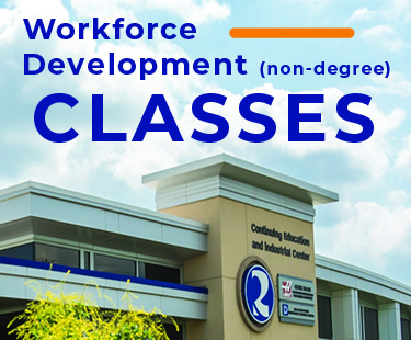 photo of continuing education building with words that read workforce development non-degree classes