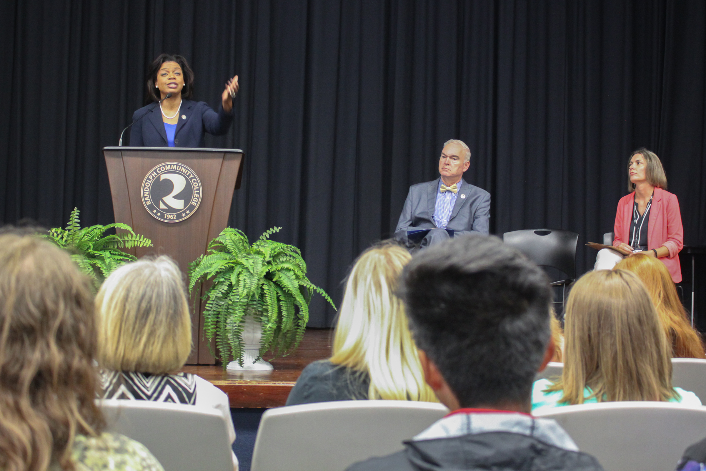 Cheri Beasley, Chief Justice of the Supreme Court of North Carolina, speaks at the R. Alton Cox Learning Resources Center auditorium Tuesday, Sept. 3.