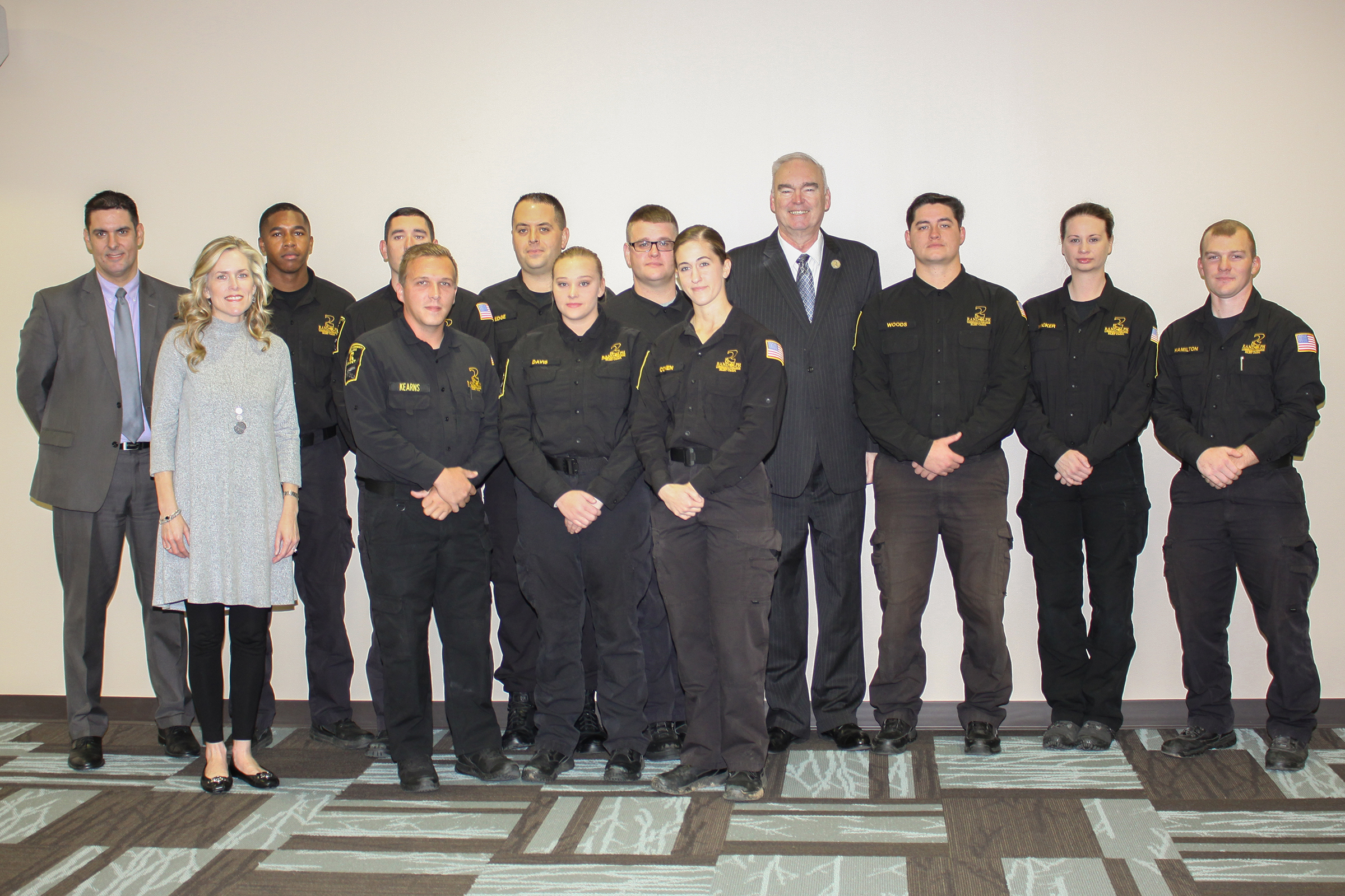 Several Randolph Community College received State Employees’ Credit Union Foundation Bridge to Career scholarships in a ceremony Monday, Nov. 18, in the JB & Claire Davis Corporate Training Center on the Asheboro Campus. Pictured in the back row, left to right, are SECU Vice President/City Executive Marcelo Pariz, Takeo Gill, Hunter Dean, Michael Edge, Alex Joyce, RCC President Dr. Robert S. Shackleford Jr., Joseph Woods, Tamara Wicker, and Spencer Hamilton. Pictured in the front row are SECU Board Member Tara Aker, Cody Kearns, Kelly Davis, and Kimberly Conen.