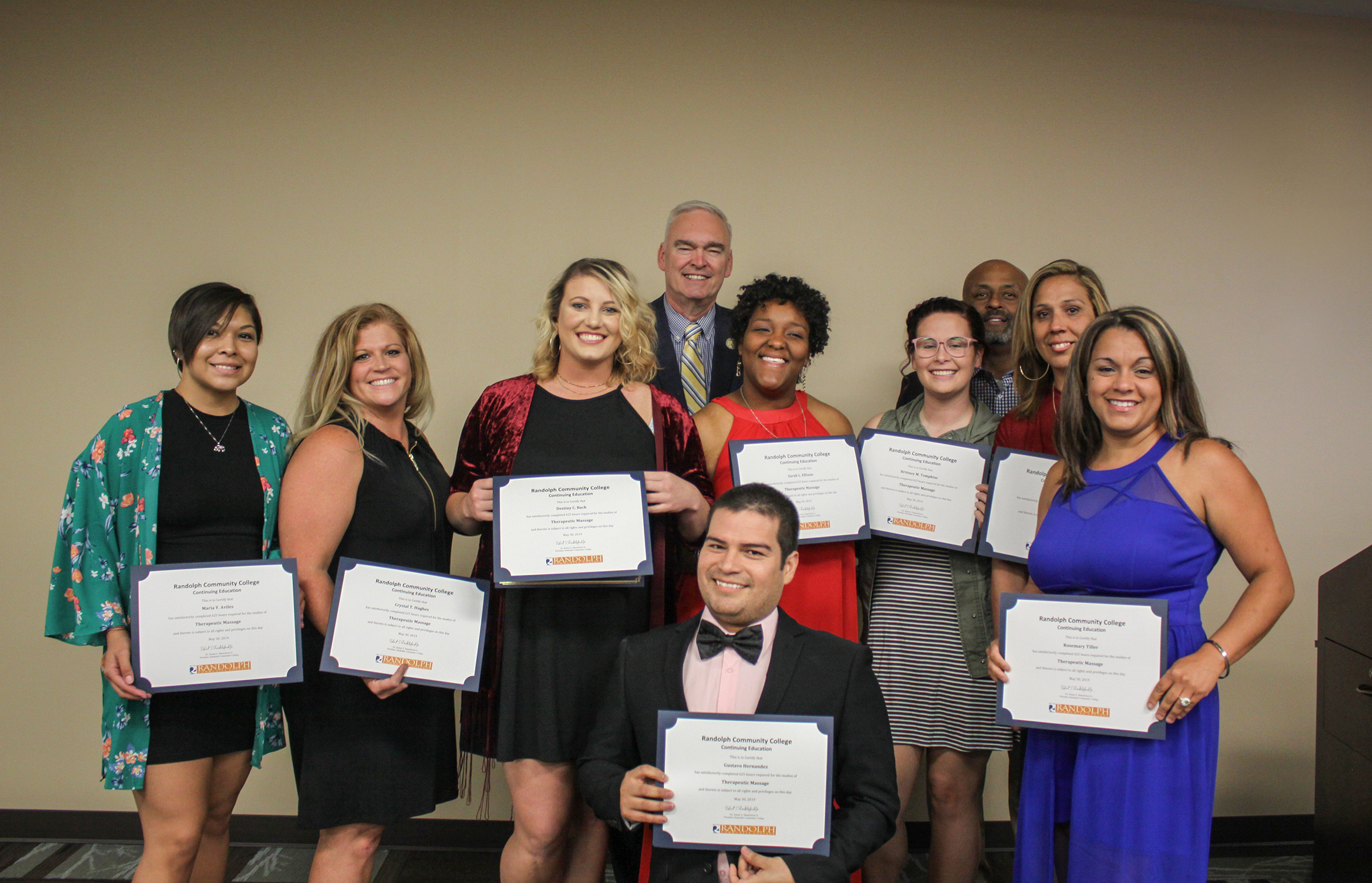 Pictured in the back row, left to right, are: Maira Aviles, Crystal Hughes, Destiny Bach, Dr. Robert Shackleford Jr., Sarah Ellison, Brittney Tompkins, Elbert Lassiter, Sandra Rodriguez, and Rosemary Tiller. Kneeling in front is Gustavo Hernandez.