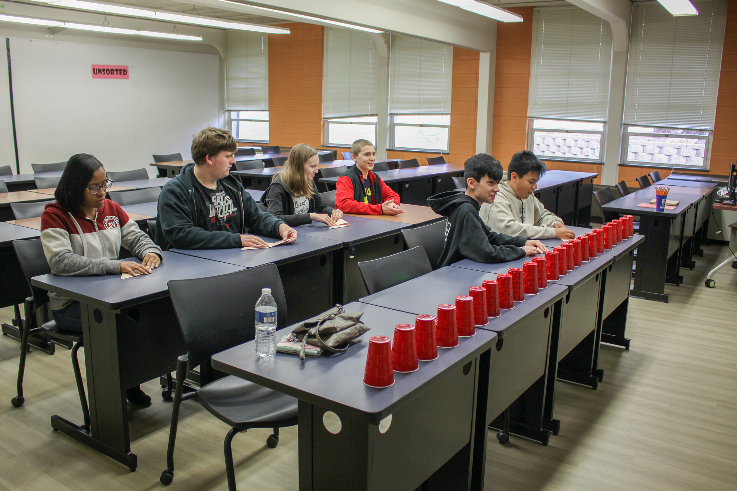 Local eighth-graders participate in an algorithm activity involving origami as part of Randolph Community College’s I.T. Day on Friday, Feb. 28.