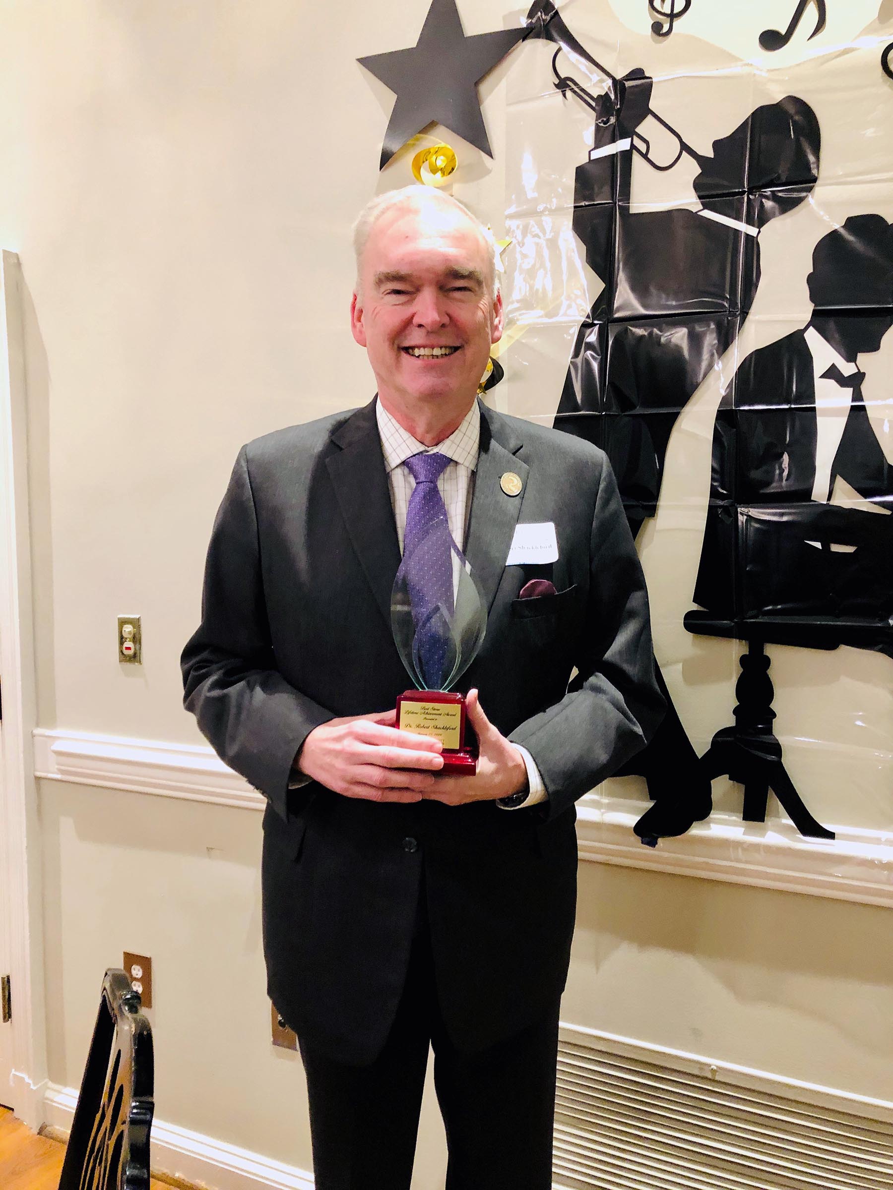 Randolph Community College President Dr. Robert S. Shackleford Jr. was presented with the first-ever Bert Lance-Stone Lifetime Achievement Award on Thursday, Jan. 23, at the Archdale-Trinity Chamber of Commerce’s 38th Annual Membership Meeting at Colonial Country Club in Thomasville.