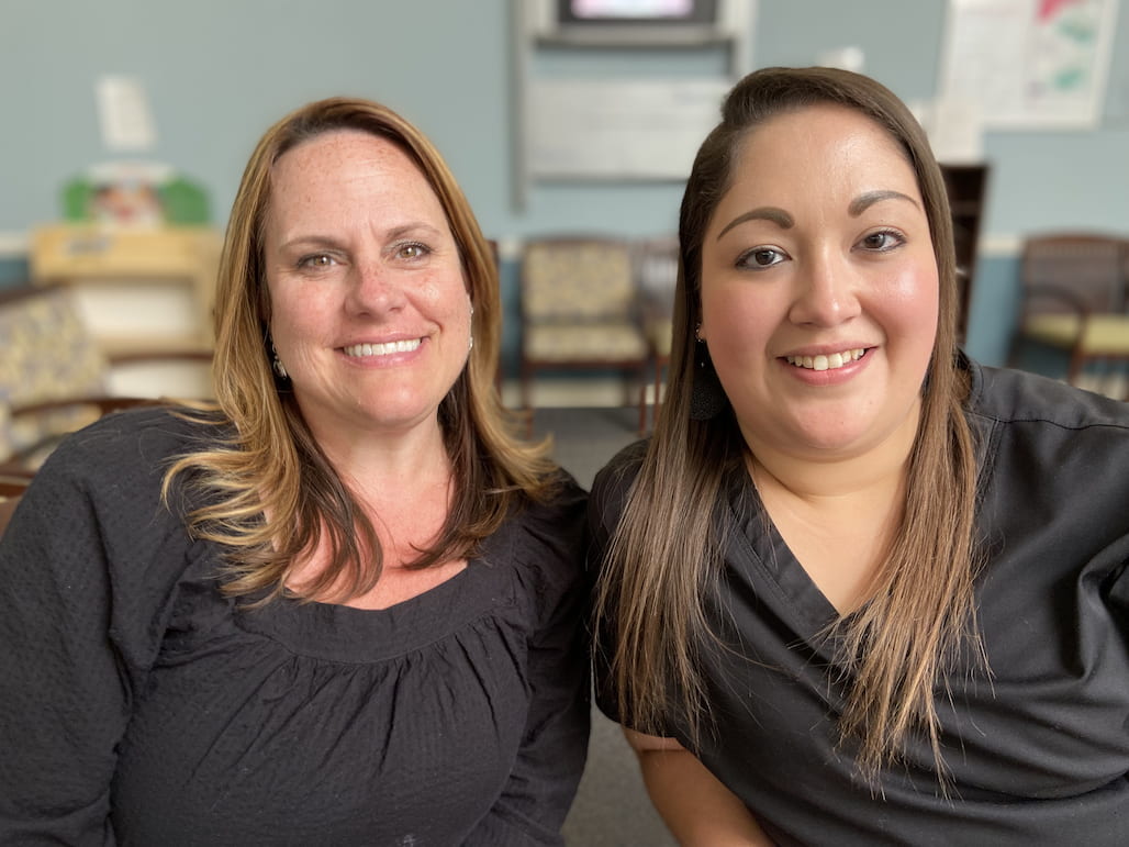 Certified Medical Assistant Denisse Sanchez, right, works closely with Family Nurse Practitioner Meredith Mitchell at White Oak Family Physicians in Asheboro. Sanchez graduated from RCC’s Medical Assisting program in 2014 and loves her job.