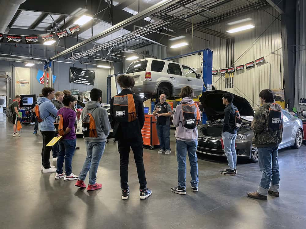 Automotive Systems Technology Department Head Don Ashley speaks to visiting seniors from local high schools Tuesday, March 8, in the Richard Petty Education Center on the Asheboro Campus as part of the inaugural Randolph NEXT event — a job fair and Randolph Community College information tour wrapped into one.