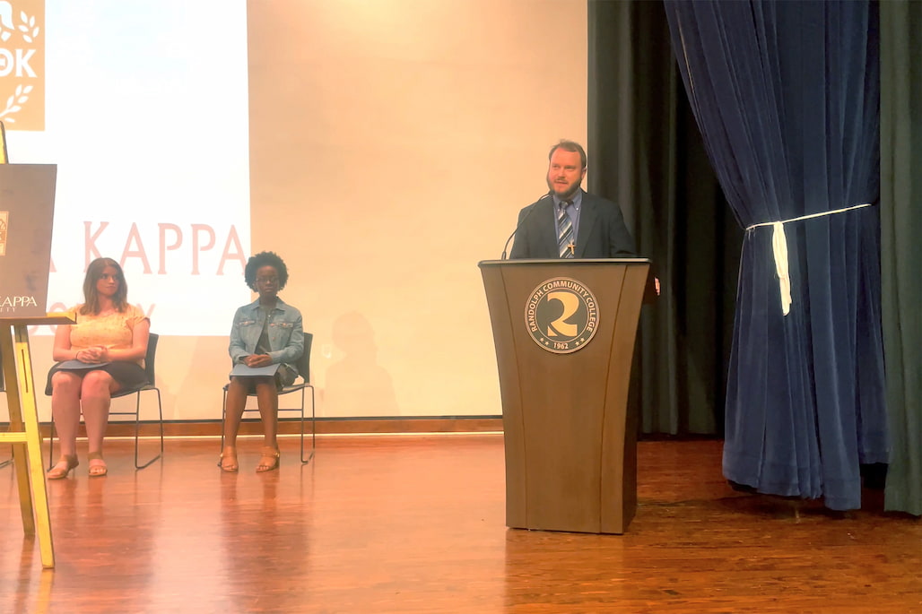 Phi Theta Kappa advisor and Randolph Community College English/Communication Instructor Clark Adams welcomed the College’s new inductees during the May 25 ceremony. The ceremony was pre-recorded and sent to new members due to COVID-19.