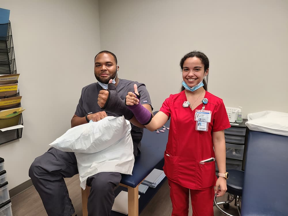 Randolph Community College Radiography students Apryl Smith, right, and Von Harmon are hoping to help change the face of those working in medical fields.