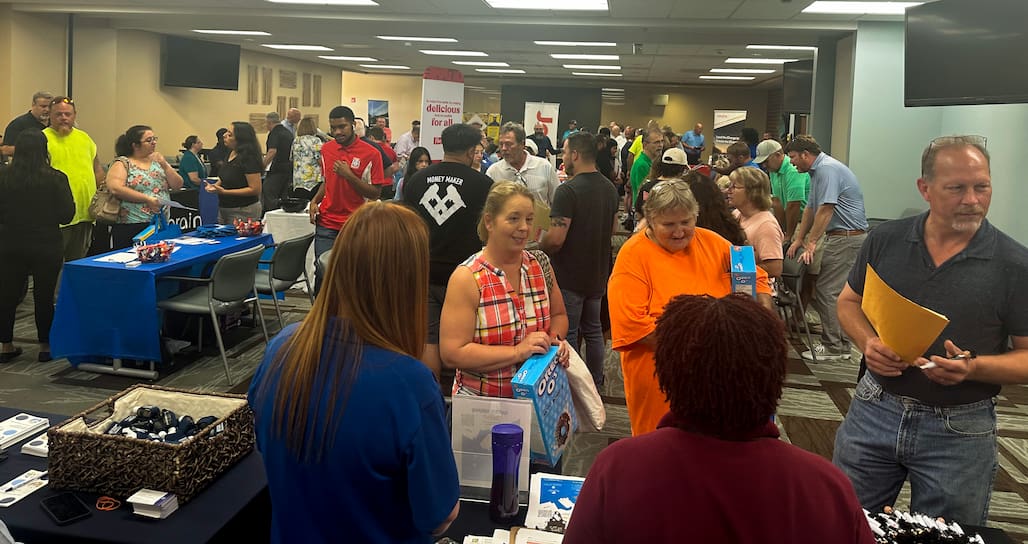 Photo of people at a job fair.