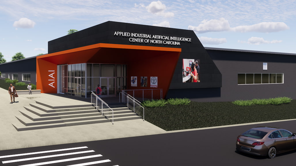 Rendering of the front entrance of a proposed building project.