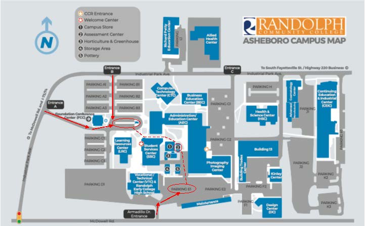 Assessment Center Parking Map